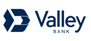 Logo of Valley Bank with a blue geometric icon and text.